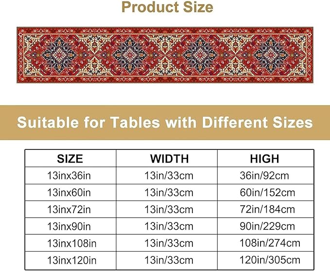 Boho Old French Table Runner, Vintage Red Beige Retro Flower Rustic Country Style Floral Print Pattern for Home Kitchen Table Decor Dining Coffee Room Garden Party Decor 13x90in
