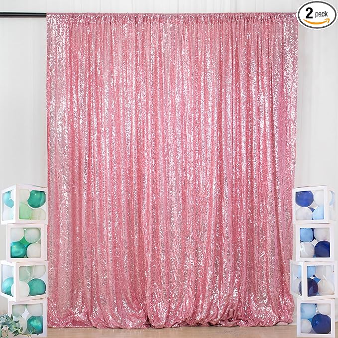 ShiDianYi Sequin Backdrop Fuchsia Pink 2 Panels 4FTx10FT Backdrop for Photograph Sequin Photo Backdrop for Birthday Sparkle Wedding Backdrop Glitter Backdrop Background