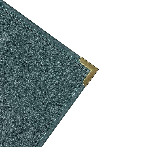 Goodsmart Pajco Style Restaurant Menu Covers – Pack of 10, Side-Loading Menu Holders, Single Stitched Edge, Clear Vinyl Menu Sleeves, Leatherette Trim, Gold Corners, Green, 2 View (8.5" x 11")