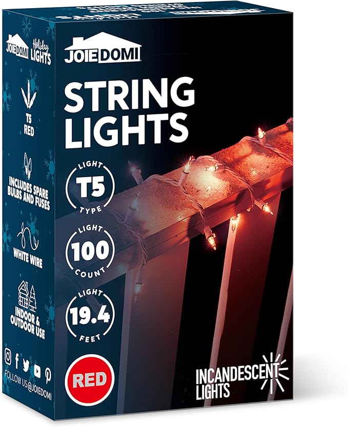 Joiedomi Christmas String Lights Indoor,100 Count Mini Red Light,21.4 FT Lighting Decor for Patio Dorm Classroom Bedroom Holiday Wedding Party Garland Birthday Festival,White Wire