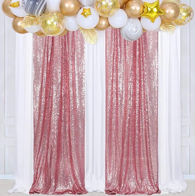 Poise3EHome Fuchsia Pink Sequin Backdrop Curtains, 2 Panels 2FTx8FT Glitter Background for Party Birthday Party Baby Shower Wedding Christmas Thanksgiving Holiday Festival Decor