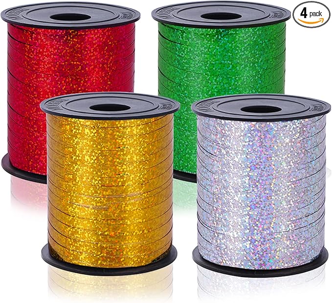 Lainrrew 1000 Yard Metallic Curling Ribbon Balloon String - 4 Pack, Gift Wrap, Christmas, Valentine's Day, Party Decoration