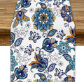 Oriental Paisley Table Runner, Luxury Vintage Blue Teal Floral Butterflies Print Table Runner for Home Dining Kitchen Coffee Table Party Decor, 13x90inch