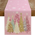 GEEORY Christmas Table Runner 13x90 Inch, Xmas Trees Snowflakes Holiday Decorative Farmhouse Table Decoration for Kitchen Dinning, Indoor Outdoor Dinner Party Decor (Pink) GT153-90