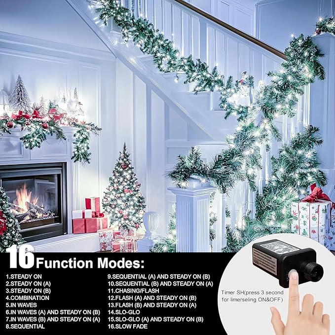 LAMPHOME 33ft Christmas Decorative Mini Lights, 100 LED Transparent Wire Fairy Starry String Lights Plug in, 11 Lighting Modes, for Indoor Outdoor Xmas Tree Wedding Party Decoration (White)