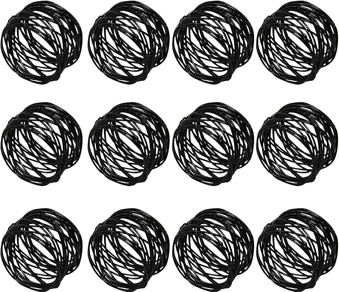Handmade Round Mesh Black Napkin Rings Holder for Dinning Table Parties Everyday, Set of 12