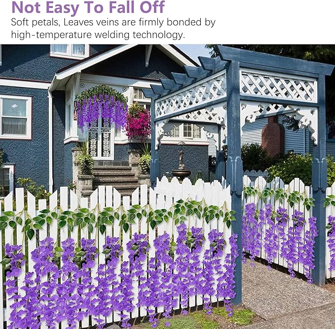 12 Pack Purple Wisteria Hanging Flowers, 3.44 Ft Fake Hanging Flowers, Artificial Wisteria Garland Vines for Wedding Room Backdrop Outdoor Patio Garden Decoration