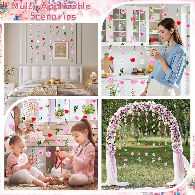 6 PCS 35.4 ft Artificial Hanging Flower Garland, Floral Vines Hanging Flowers for Decoration with Hooks, Wildflower Garland for Wedding Party Background, Birthday, Baby Shower, Home, Garden