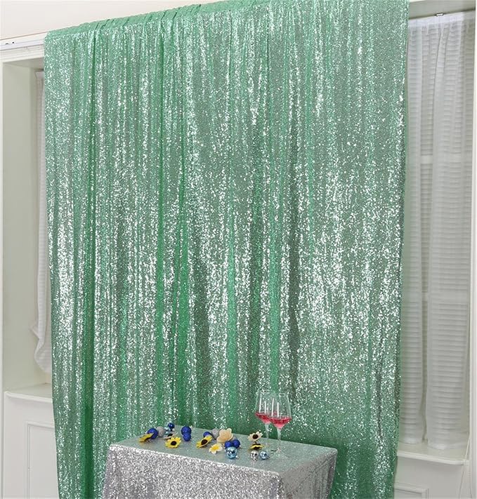 Eternal Beauty Mint Green Sequin Backdrop, 10x10 Ft Glitter Background Curtains for Shimmer Photography Party Wedding Birthday Back Drop Decor