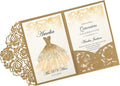 DORIS HOME 50pcs Laser Cut Quinceanera Invitations Gold, 4.7x7.1 Personalized Quince Invitations for 15th Birthday, Invitation cards for Sweet 16 with Envelopes