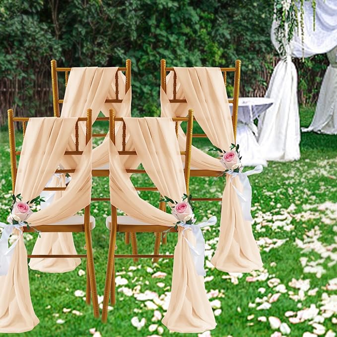 SiinvdaBZX 2 Panels Wedding Arch Draping Fabric 30" x 20Ft Peach Pink Sheer Chiffon Fabric Outdoor Extra Long Decorative Drapery for Party Ceremony Ceiling Curtain Backdrop