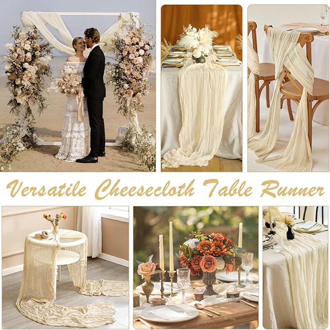 10ft Cream Beige Cheese Cloth Table Runner, 35x120 Inches Ivory Gauze Table Runner Rustic Cream Cheesecloth Table Runner Bulk for Wedding Bridal Shower Decoration, Boho Table Decor