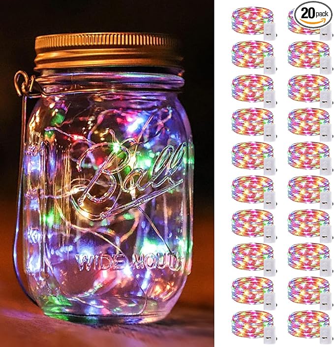 20 Pack Multi-Color LED Fairy Lights Battery Operated,7FT 20 LED Waterproof Mini Twinkle String Lights Battery Powered for Christmas Mason Jars Party,Multicolor