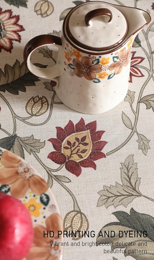 ISAENNE Designer Provence Floral Small Round Tablecloth,Linen Colorful Washable Indoor Table Cloth,Durable Home Decor Tablecloths for Dining Thanksgiving Kitchen Christmas,Diameter 55"-Ratina
