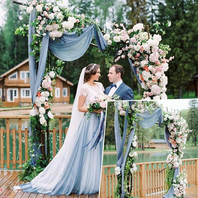 8 Panels Wedding Arch Draping Fabric 28" x 20Ft Wedding Arch Drapes Chiffon Fabric Drape Sheer Backdrop Curtain for Nuptials Party Ceremony Birthday Arbor Drapery Reception Ceiling Décor(Dusty Blue)
