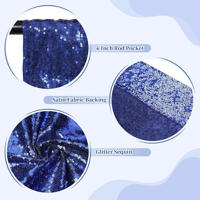 SquarePie Sequin Backdrop Curtain Less See Through Background for Wedding Party 7FT x 7FT Navy Blue