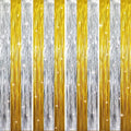 GOER 3.2 ft x 8.2 ft Metallic Tinsel Foil Fringe Curtains Party Backdrop Party Streamers for Birthday,Graduation,New Year Eve Decorations Wedding Decor (4 Pcs,Gold&Silver)