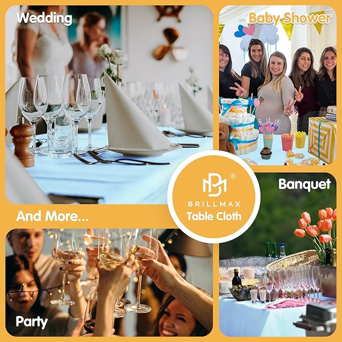 BRILLMAX 6 Pack Light Blue Tablecloths for 6 Foot Rectangle Tables 90 x 132 Inch - 6ft Rectangular Bulk Linen Polyester Fabric Washable Cloth Cover for Wedding Reception Banquet Birthday Party