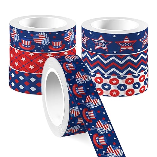 Washi Tape 12 Rolls Washi Tape Set Patriotic Packing Tape American Flag Washi Masking Tape Decorative Paper Stickers Decorative Tape for Gifts Wrapping DIY Art Crafts