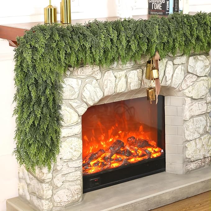Real Touch Cedar Garland - Artificial Christmas Garlands Faux Green Cedar Fake Pine Needles Garland for Fireplace,Table, Stairs, Mantle, Window,Indoor Outdoor,Home,Holiday Decor(2 PCS,5 FT)