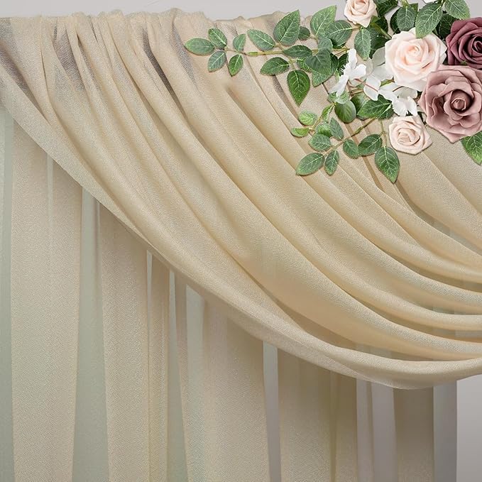 Wedding Arch Draping Fabric 3 Panels 28.7" x 20FT Champagne Sheer Chiffon Backdrop Drapes for Wedding Ceremony Birthday Party Bridal Shower Outdoor Decoration