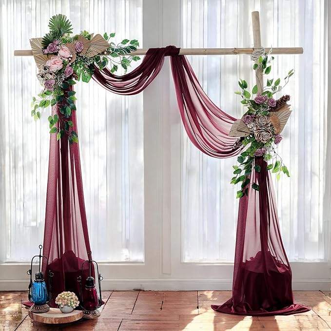 MDS Halloween Chiffon Draping Fabric - 1 Panel, 30" Wide x 30ft Long - Sheer Spooky Arbor & Canopy Drapery for Haunted House Backdrops, Party Ceilings, DIY Costumes & Themed Events - Burgundy