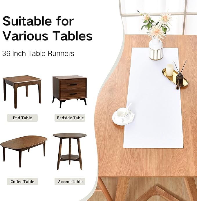 Farmhouse White Table Runner Small Short Table Runners 36 Inches Coffee Table Runner for Dresser Living Room Bedroom Holiday Party Banquet 12X36 Inch