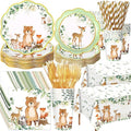 452 Pcs Woodland Party Decoration for 50, Woodland Animal Baby Shower Paper Plates Napkins Cups Tablecloth Cutlery Straws for Forest Wild Safari Birthday Gender Reveal Party Supplies