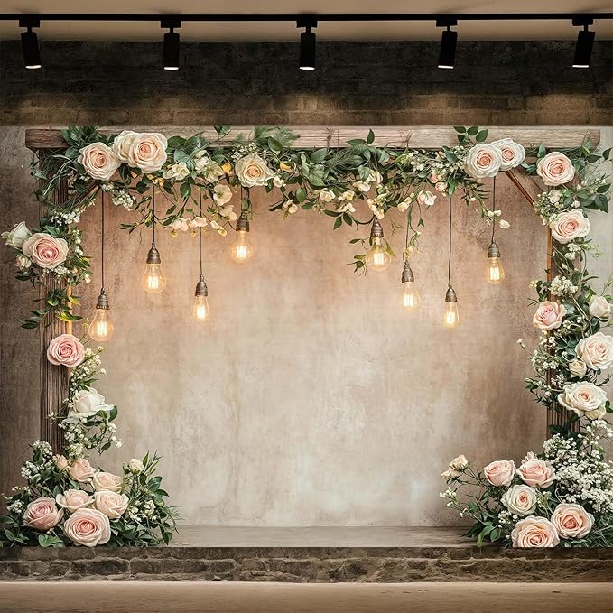 9x6ft Country Wedding Photography Backdrop Floral Rustic Roses Farmhouse Wooden Door Backdrop Pink Flower Birthday Baby Shower Wedding Bridal Party Banner Photo Booth Props Anniversary Background
