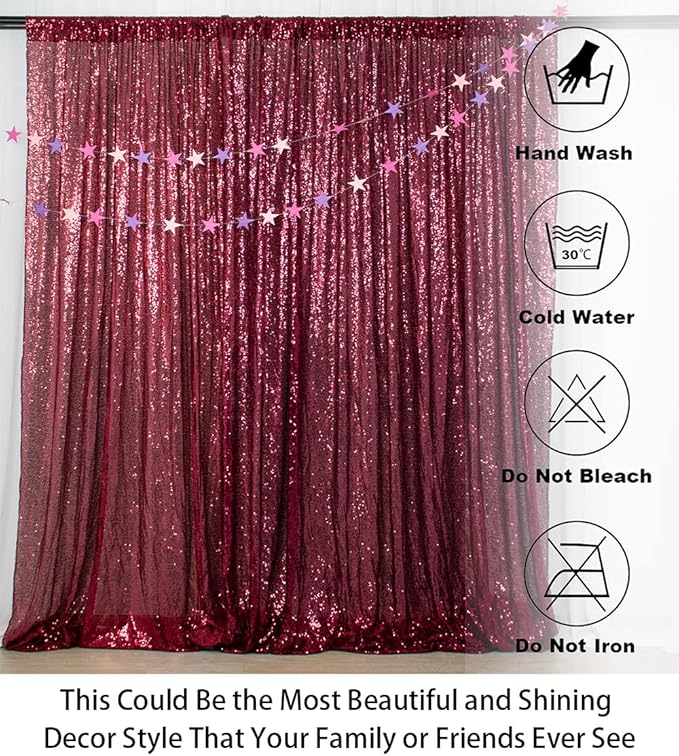 ShiDianYi 8FTx10FT Burgundy Sequin Glitter Backdrop Curtain - Sparkling Photo Booth Background for Weddings, Christmas Parties, Bridal Showers