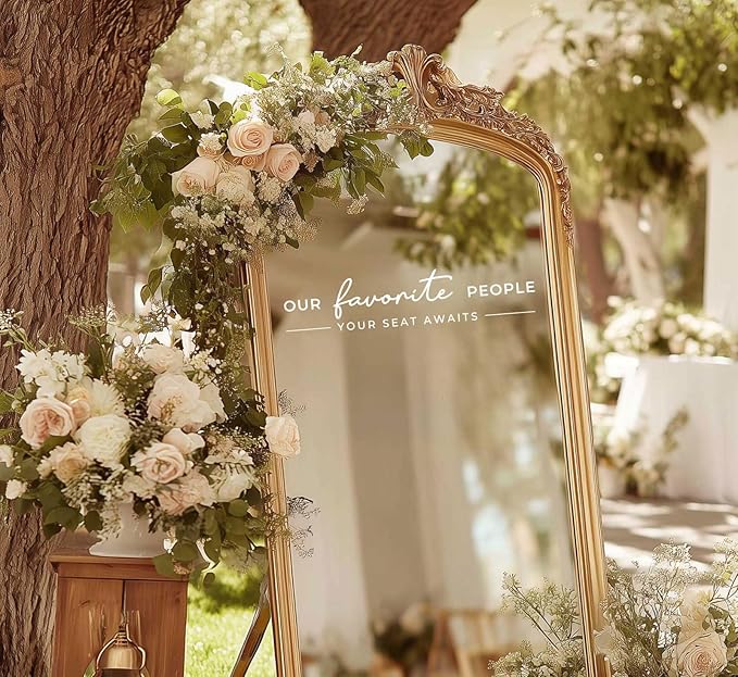 Our Favorite People Vinyl Decal, Please Find Your Seat Sign for Wedding Reception Wedding Vinyl Decal Seating Chart for Mirror, Your Seat Awaits (White, Width 20 inch)