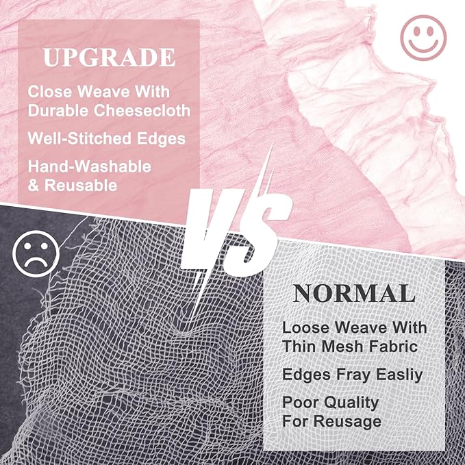 Asee'm 6pcs Cheesecloth Table Runner 120 Inches Blushing Pink Boho Gauze Cheese Cloth Runner 10FT Rustic Sheer Table Runners for Summer Wedding Baby Shower Holiday Party Decoration