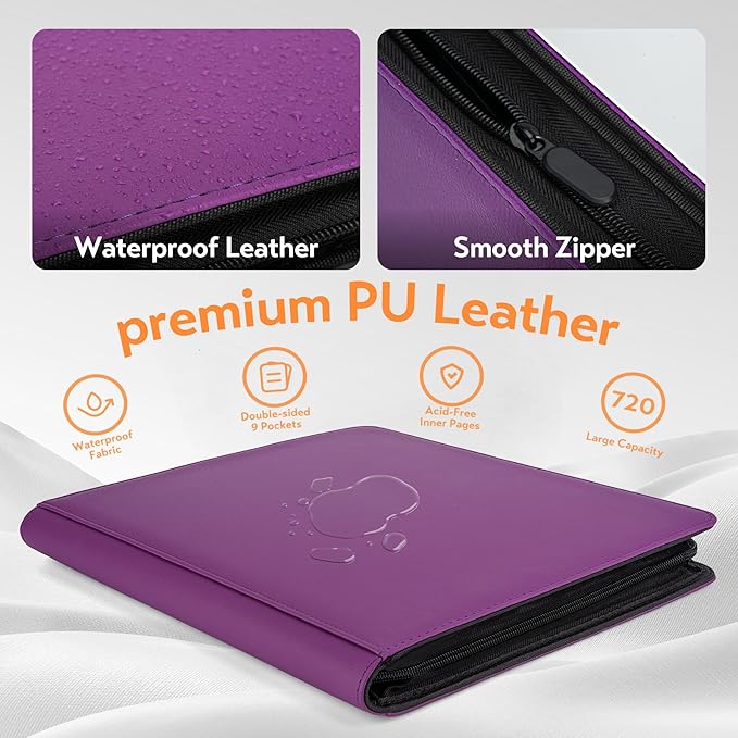 SMYV 12 Pocket Trading Card Binder, Premium PU Cover Card Binder for 720 Cards, Ringless Side Loading Card Collection Album Folders for MTG, TCG, Game Cards & Sports Cards (Purple)