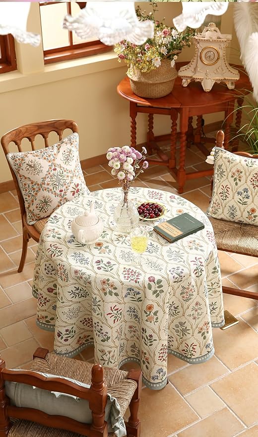 ISAENNE Designer Small Round Tablecloth,Western Linen Colorful Floral Indoor Table Cloth,Wrinkle Resistant Decor Tablecloths for Dining Thanksgiving Kitchen Christmas,Diameter 55"-Serenity B