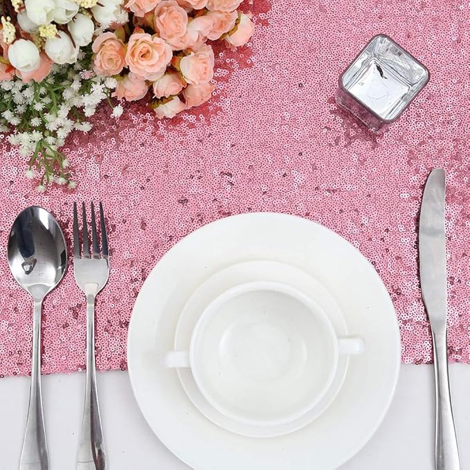 Eternal Beauty Fuchsia Pink Table Runner for Wedding, 2PCS-12x108 Sequin Table Runner Decorations for Birthday Parties, Banquets, Graduations,Christmas