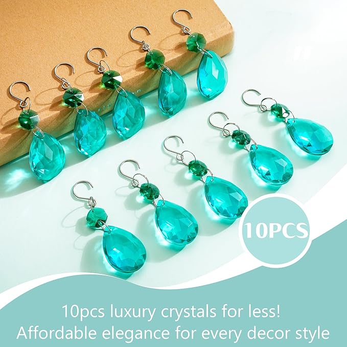 H&D HYALINE & DORA 3Inch Crystal Suncatcher Bauhinia Prisms Pendants 10Pcs Chandelier Crystals Replacement Hanging Sun Catcher Beads for DIY Arts Crafts Decor (Cyan Blue)