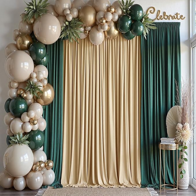 60×14 ft Wrinkle Free Beige Backdrop Curtain for Weddings Parties, 12 Panels 14ft Silky Polyester Wedding Drapes Backdrop Photo Back Drop Cloth for Birthday Baby Shower Photography Backgrounds