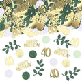 Sage Green 40th Happy Birthday Confetti, 40th Birthday Table Decorations Scatter Green Gold Foil Cake Confetti Decorations for 40 Bday Woman Man Party Decor 230 Pcs