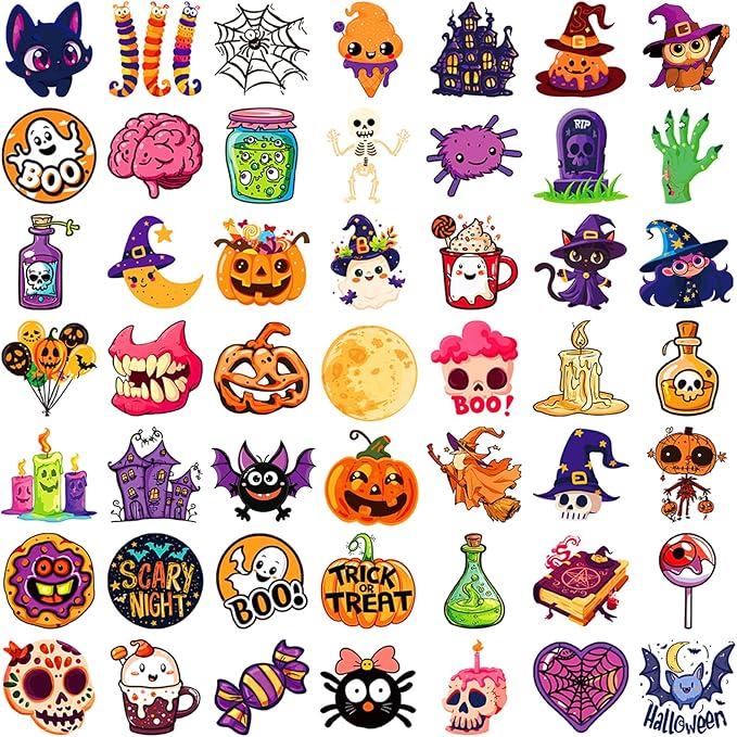 XZENTIRA, 100 PCS Halloween Stickers for Kids Teens Adults, Halloween Cartoon Pumpkin Themed Stickers, Vinyl Waterproof Holiday Party Stickers, Halloween Holiday Party Favors Gifts