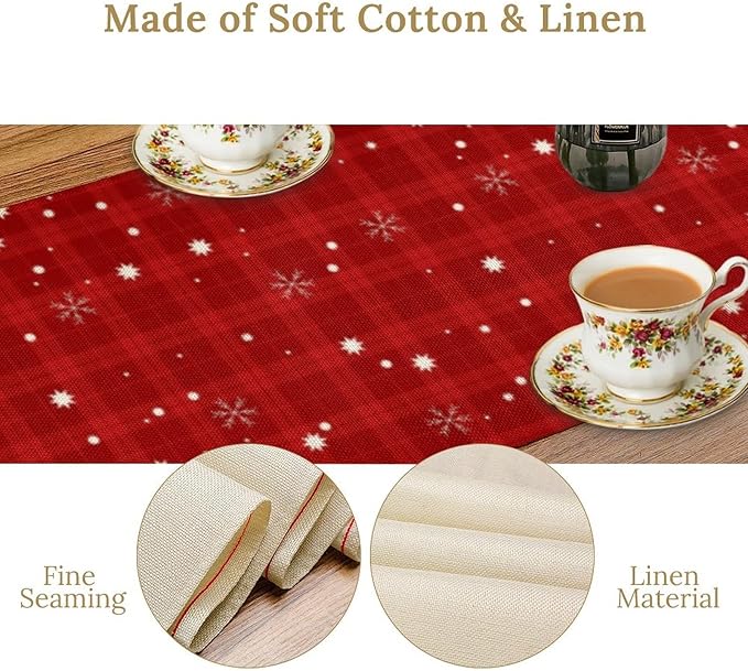 Christmas Table Runner,Christmas Snowman Snowflakes Winter Seasonal Table Cloth Kitchen Dining Table Decoration for Home Party Decor 13x60 Inch