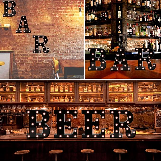 Light Up Black Alphabet Marquee Letters Sign LED Marquee Number Lights Sign for Night Light Home Bar Christmas Lamp Birthday Party Wedding Decorations B