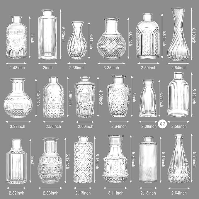 Glass Bud Vase Clear Bud Vases Set of 30 for Centerpieces, Vintage Glass Flower Vases in Bulk Suitable for Weddings, Parties or Home Decoration