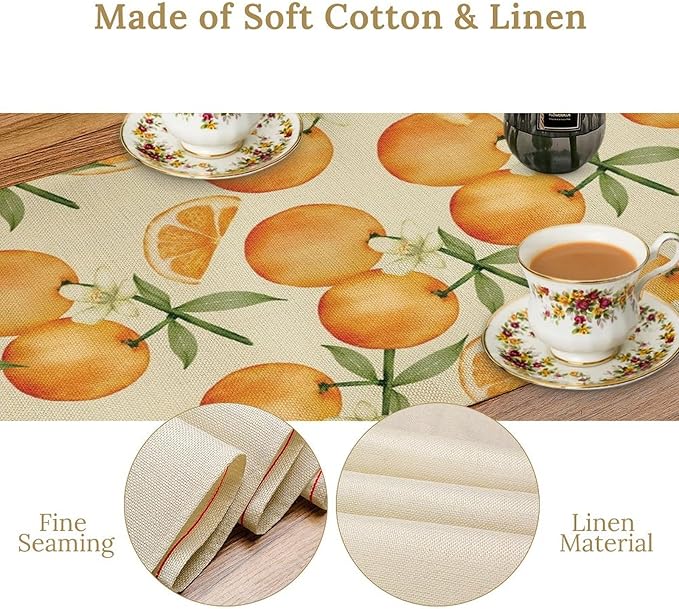 Spring Summer Orange Citrus Table Runner Watercolor Sweet Fruit Botanical Print Dinner Runner for Farmhouse Baby Shower Party Holiday Home Kitchen Dining Table Decor 13x60