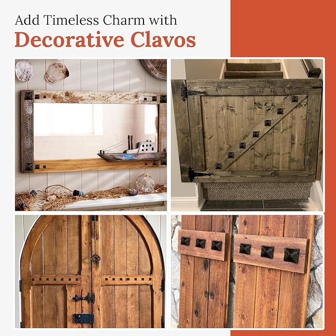 25 Pack 1.25" Square Head Iron Clavos Decorative Nails – Sealed Unfinished – Handmade Rustic Square Fasteners for Farmhouse Shutters, Barn Doors, Shutters, Gates – Ornamental Wood Accent