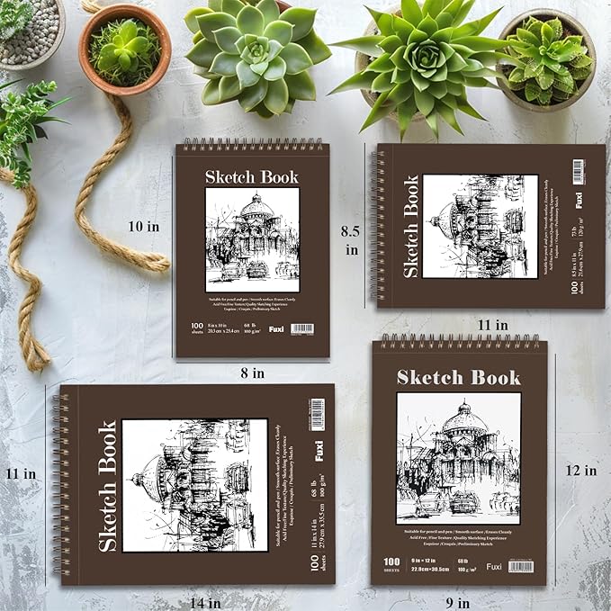 Sketch Book 11 x 14”, 100 Sheets Top Spiral Sketchbook, 68lb /100gsm Drawing Paper Pad, Sketch Pads for Drawing for Adults, Large Sketchbook.