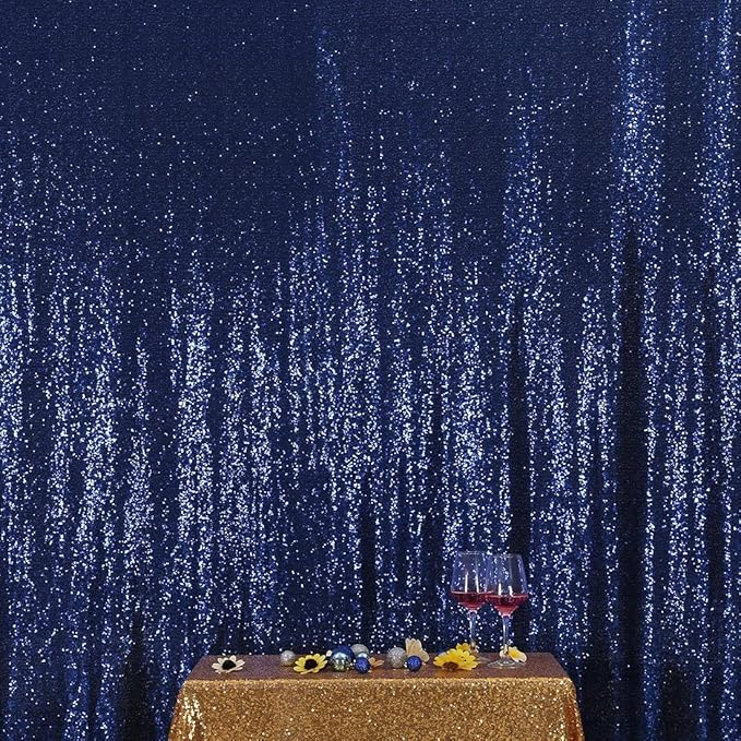 Poise3EHome Blue Sequin Backdrop,8FT x 10FT Sequin Photography Backdrop Curtain for Party Decoration, Navy Blue