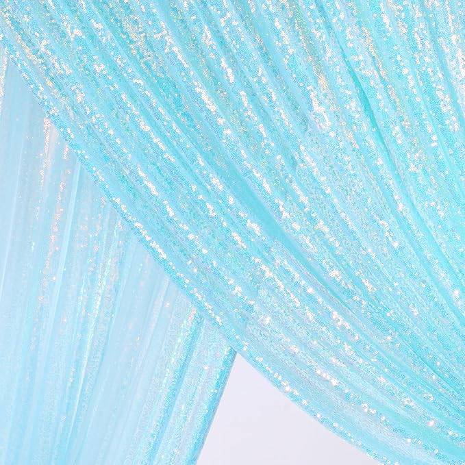 Blue Iridescent Sequin Backdrop Curtain 7ft x 7ft Glitter Photo Booth Backdrop for Wedding Birthday Baby Shower Event Decorations