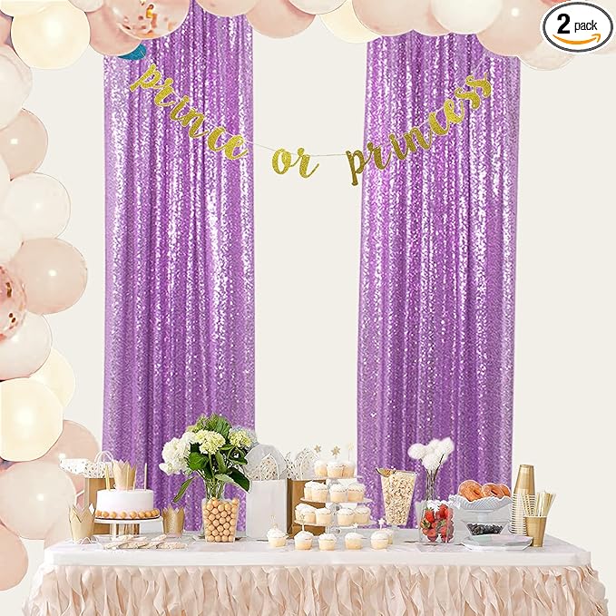 ShinyBeauty Sequin Curtains 2 Panels Sparkling Lavender Glitter Photo Backdrop - 2FT x 8FT Shimmer Backdrop for Wedding Party Baby Shower Birthday Stage Decorations -1011E