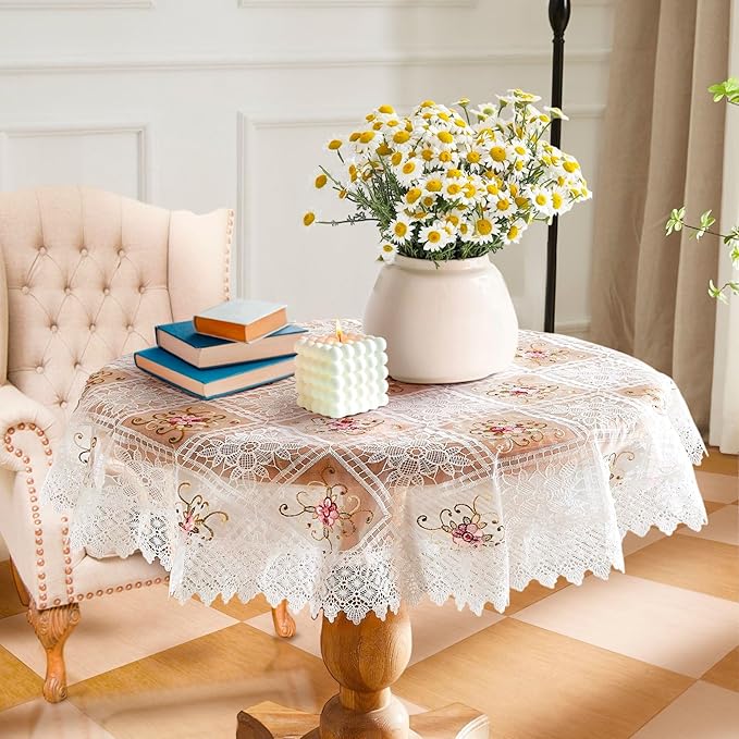Warm Home Designs 70 Inch Round Tablecloth. Use Small White Tablecloth as Crochet Tablecloth, Coffee Table Cloth, Dresser Cover Top, Table Topper. Rustic Tablecloth for Vintage Kitchen. VTC White 70"