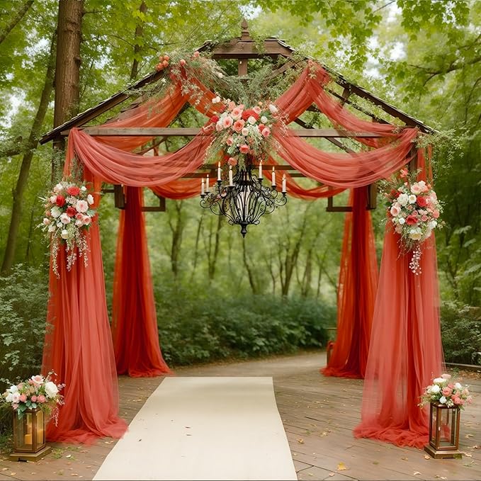 Arch Drapes for Wedding Arch Draping Fabric 6Panels Terracotta Sheer Backdrop Curtain for Ceremony Bridal Party Decor 19Ft Length x 28" Width